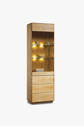 Einflügelige Vitrine Typ 10 aus Eiche natur, 2 Meter hoch, Wohnzimmermöbel